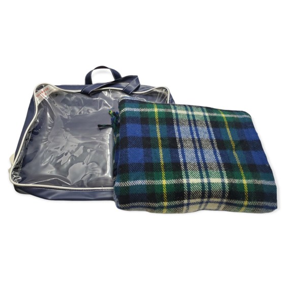 Vtg. Faribo Pak A Robe 100% Wool Stadium Blanket Seat Cushion Carry Case 52"x54"